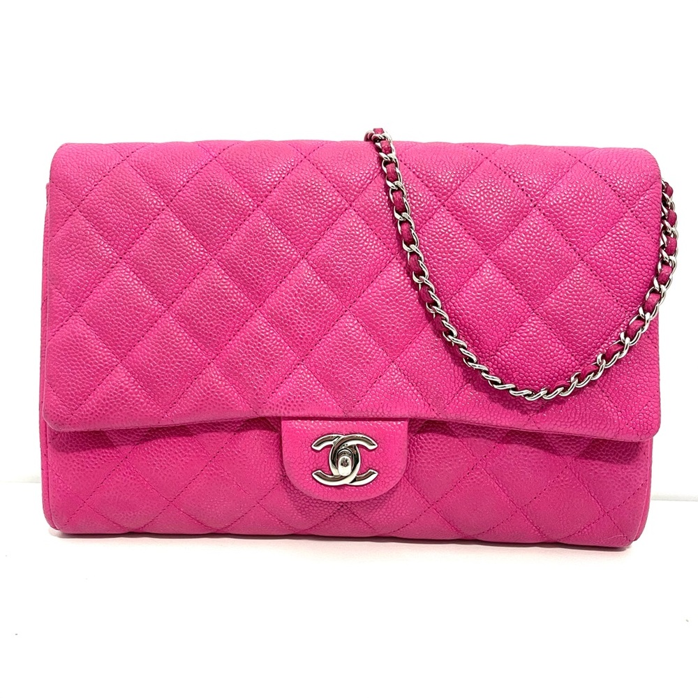 Auth Chanel New Clutch On Chain Hot Pink Caviar SHW